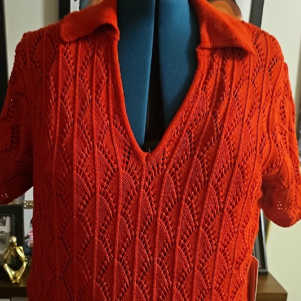 Eloquii Fiery Red Knit Dress With Fringes Around The Bottom Red Slip Underneath